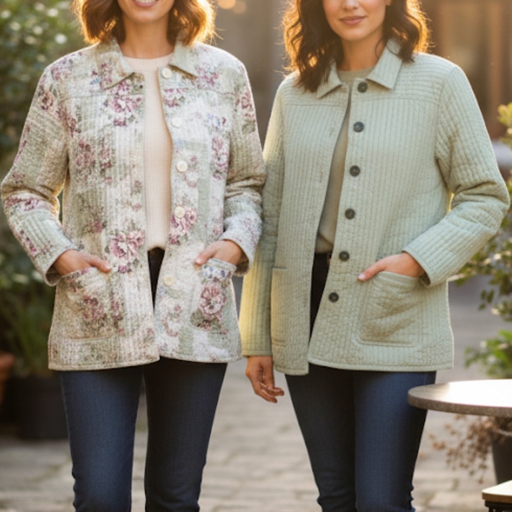 Vintage Northern Reflections Reversible Floral Button-Up Quilted Jacket
